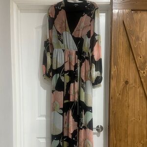 Lulu's Black and Pink Floral Maxi Dress